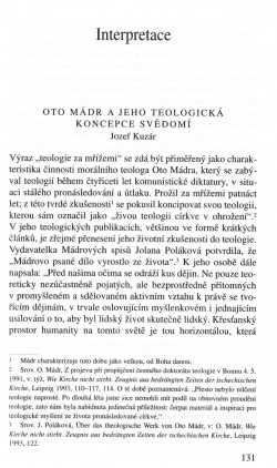 V zápasech za Boží věc / INTERPRETACE / Oto Mádr a jeho teologická koncepce svědomí (Jozef Kuzár) / strana 131