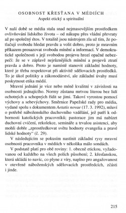 V zápasech za Boží věc / TEXTY / Osobnost křesťana v médiích. Aspekt etický a spirituální / strana 215