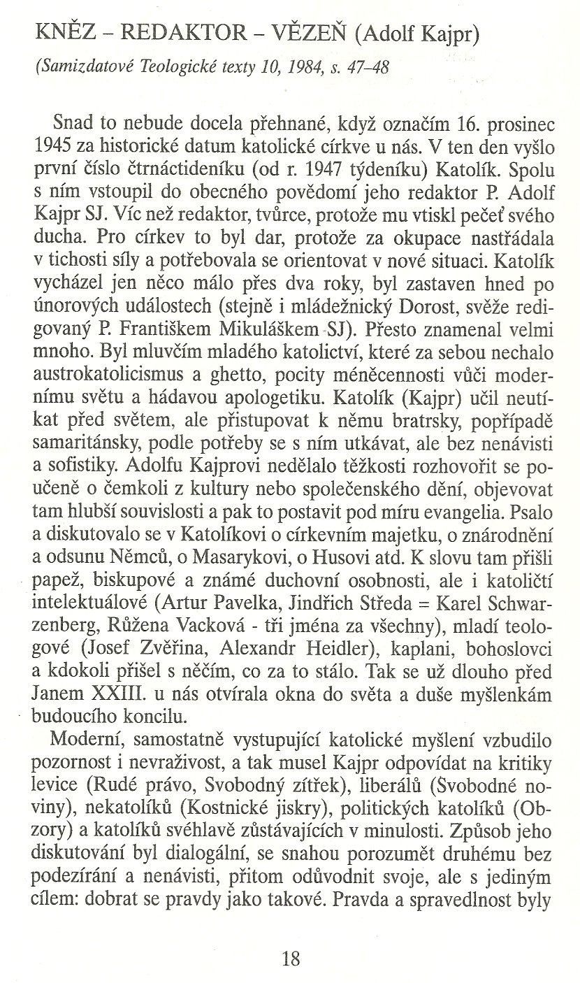 Slovo o této době / Kněz – redaktor – vězeň (Adolf Kajpr) / strana 18