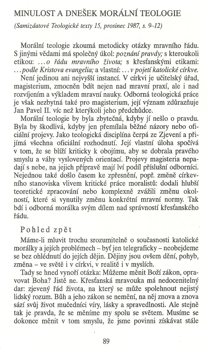 Slovo o této době / Minulost a dnešek morální teologie / strana 89