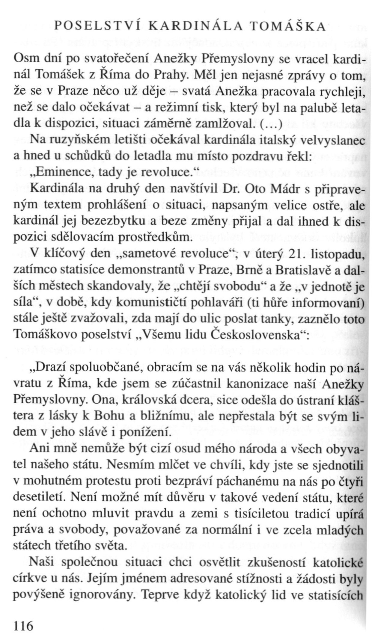 V zápasech za Boží věc / DOKUMENTY / Poselství kardinála Tomáška / strana 116