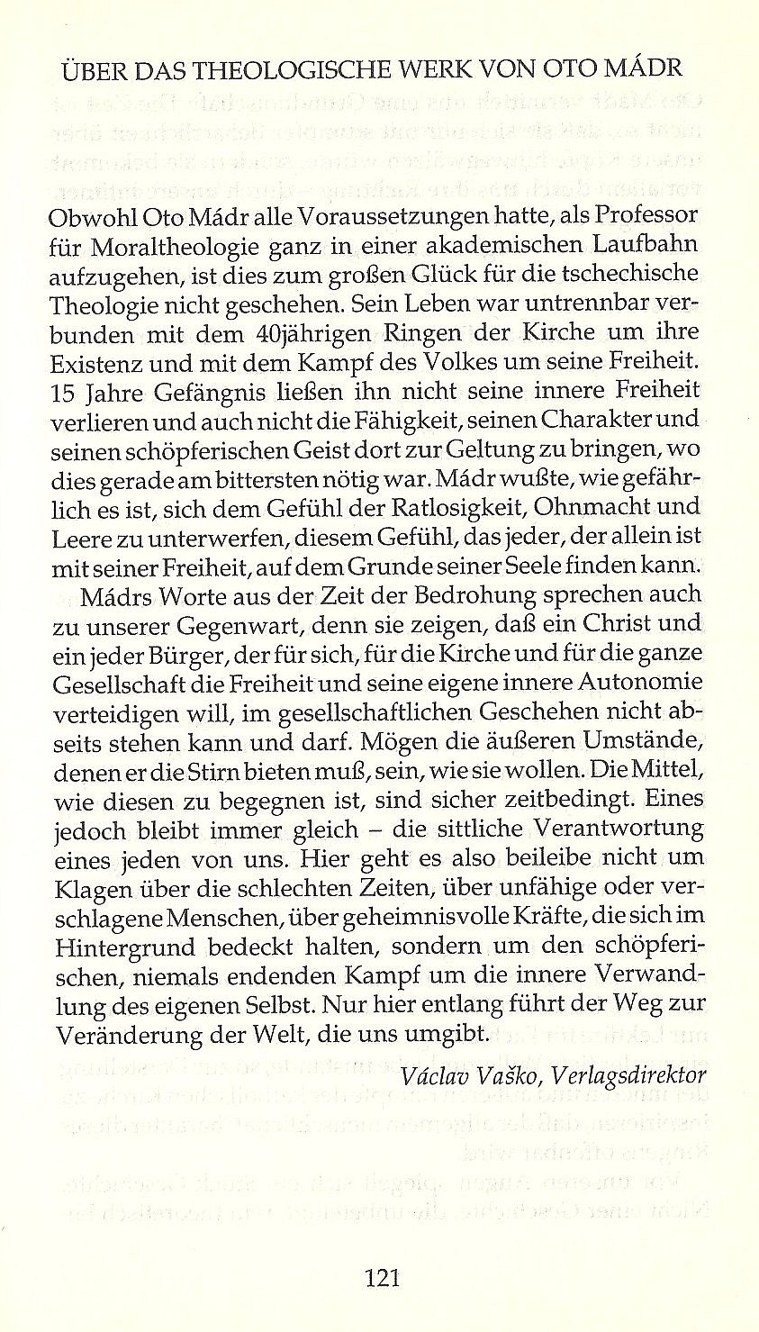 Wie Kirche nicht stirbt / Über das theologische Werk von Oto Mádr / Seite 121