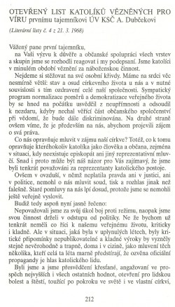 Slovo o této době / Otevřený list katolíků vězněných pro víru / strana 212