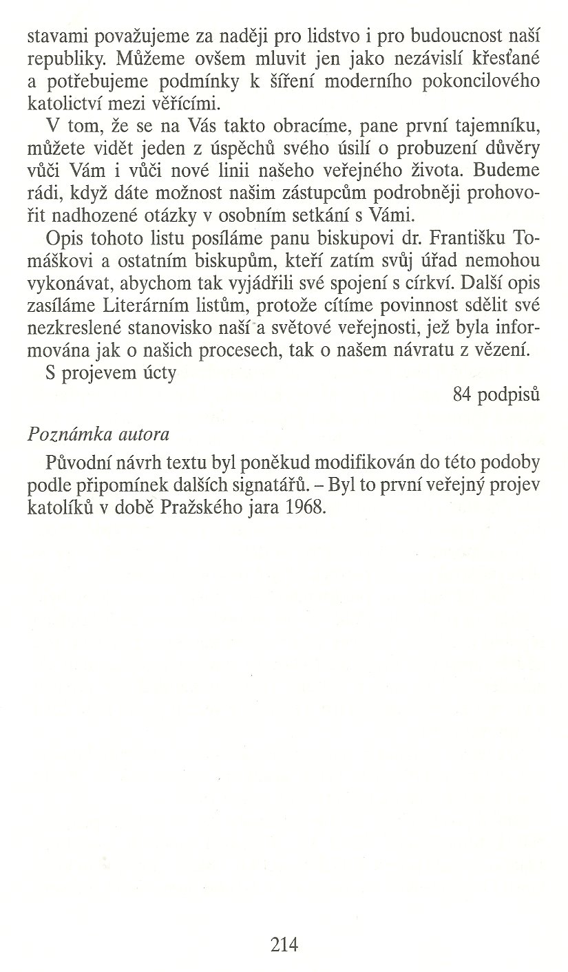 Slovo o této době / Otevřený list katolíků vězněných pro víru / strana 214