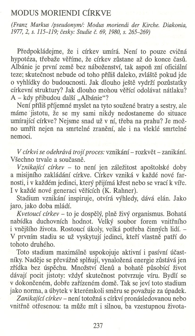 Slovo o této době / Modus moriendi církve / strana 237