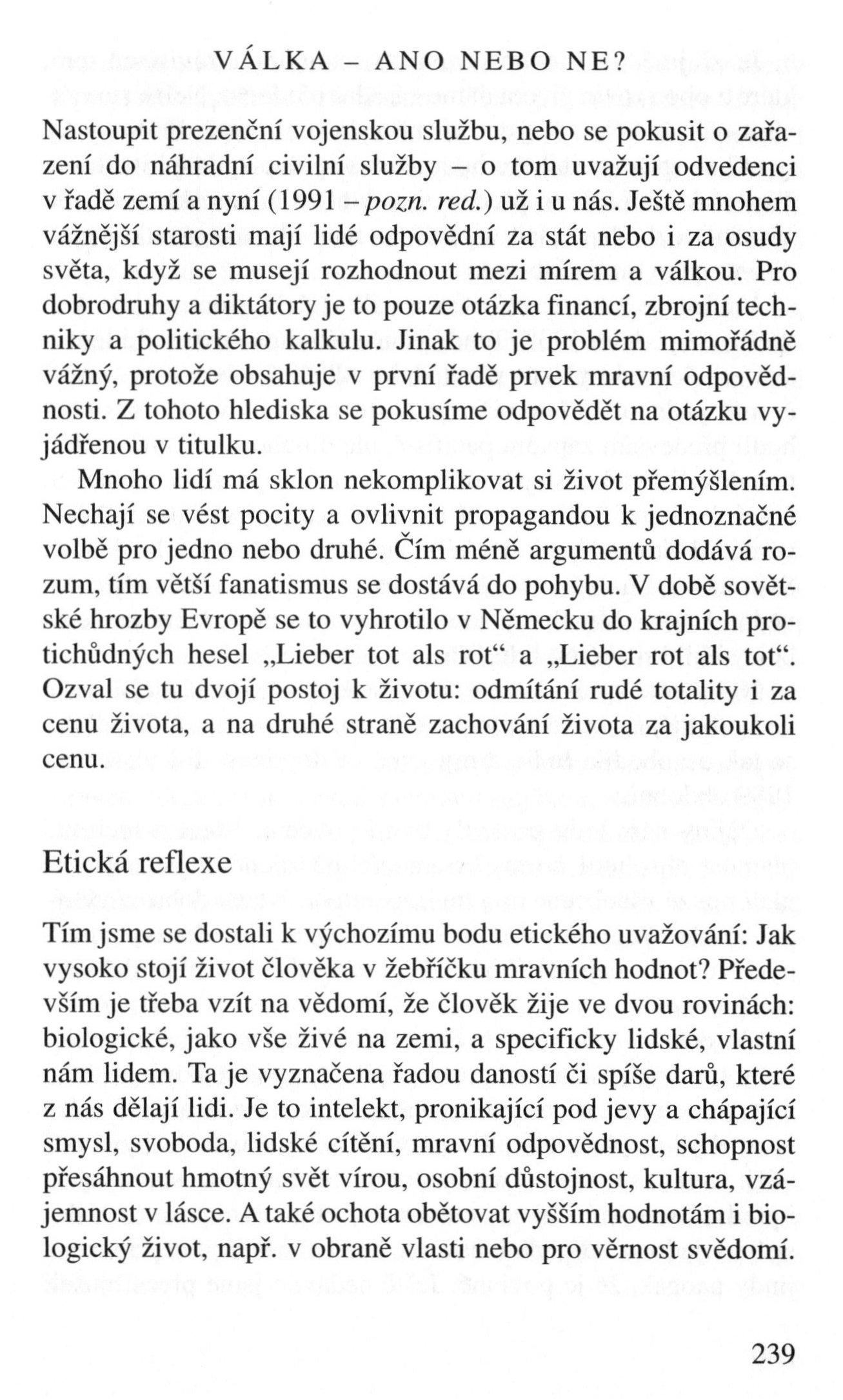 V zápasech za Boží věc / TEXTY / Válka – ano nebo ne? / strana 239